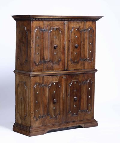 Credenza Doppio Corpo in Noce a Quattro Ante, XIX Secolo