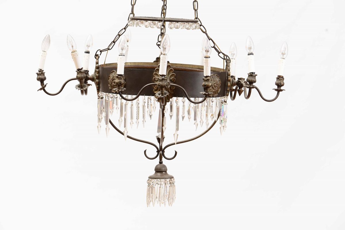 Lampadario a Mongolfiera in Metallo, XIX Secolo