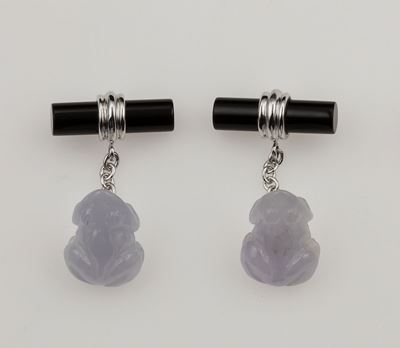 Bottoni da Polso a Forma di Rana con Giadeite Viola ed Onice