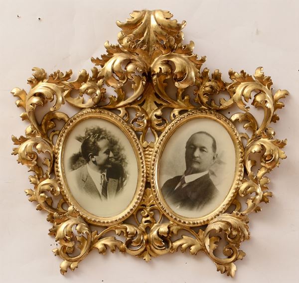 Cornice portafoto in legno intagliato e dorato, XVIII-XIX secolo