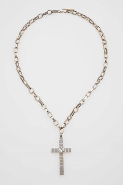 Pendente Croce con Diamante di Vecchio Taglio di Ct 0.95 Circa