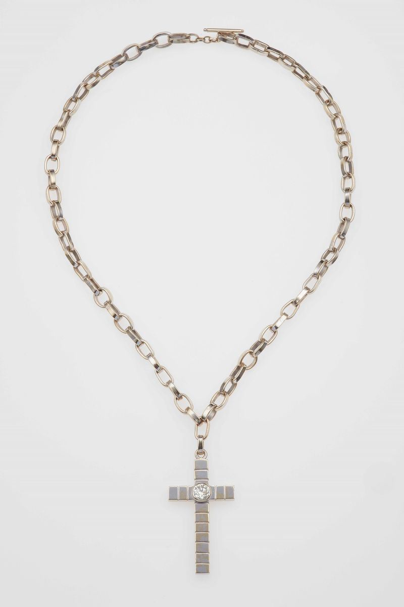 Pendente croce con diamante di vecchio taglio di ct 0.95 circa  - Auction Fine Jewels - Cambi Casa d'Aste