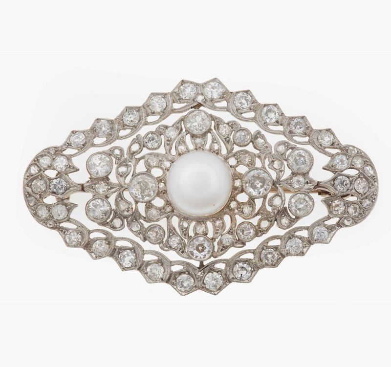 Spilla con perla e diamanti di vecchio taglio  - Auction Fine Jewels - Cambi Casa d'Aste