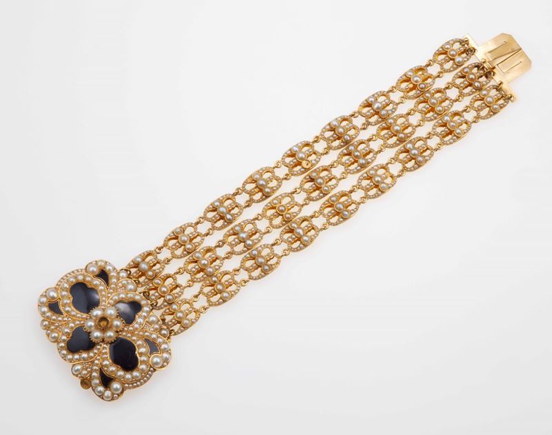 Bracciale con piccole perle e smalto nero  - Auction Fine Coral Jewels - II - Cambi Casa d'Aste