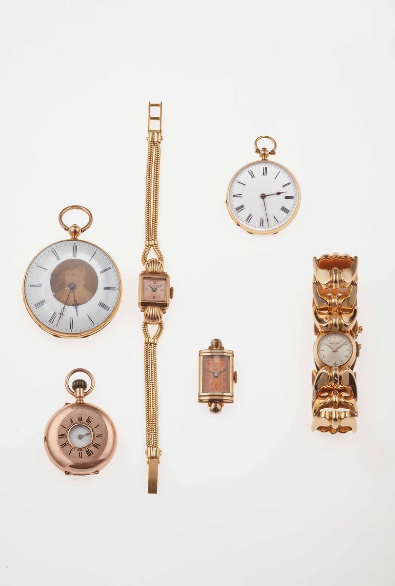 Lotto Composto da Due Orologi da Polso, Tre Orologi da Tasca ed una Cassa