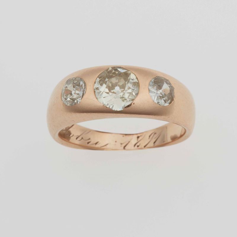 Anello con tre diamanti di vecchio taglio  - Auction Fine Jewels - Cambi Casa d'Aste