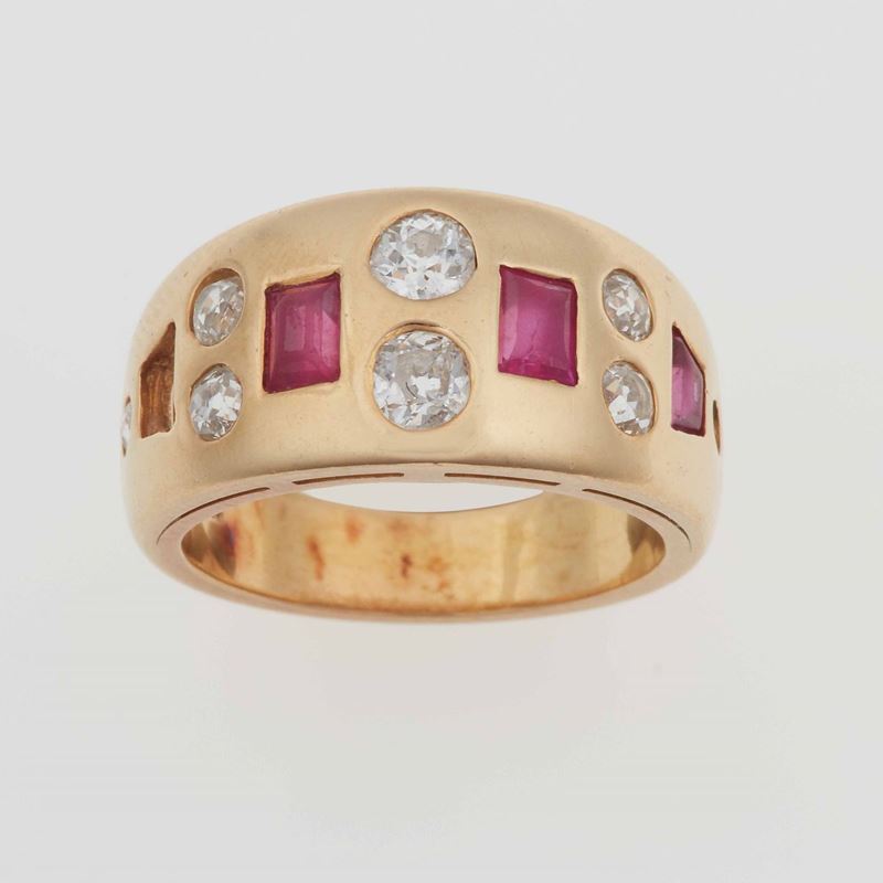 Anello a fascia con diamanti e rubini  - Asta Fine Jewels - Cambi Casa d'Aste