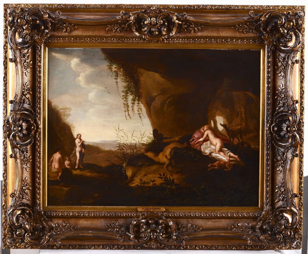 Abraham Van Cuylenborch (utrecht 1620-1658)diana e le Ninfe Presso una Grotta