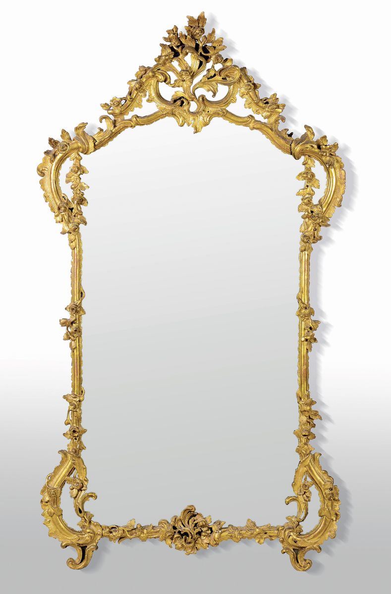 Specchiera Luigi XV in legno intagliato e dorato, Genova XVIII secolo  - Asta La Superba, omaggio a Genova e alle Sue Arti - Cambi Casa d'Aste