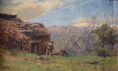 Achille Tominetti (1848-1917)paesaggio Montano con Contadino