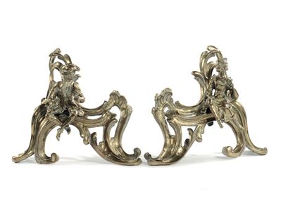 Coppia di Alari in Bronzo Dorato, XIX Secolo