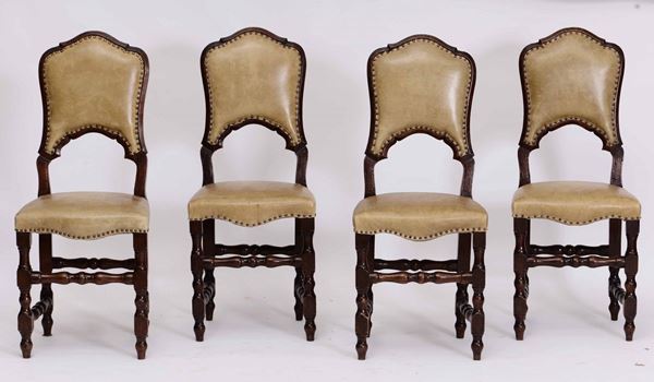 Otto sedie a rocchetto in noce, XIX secolo