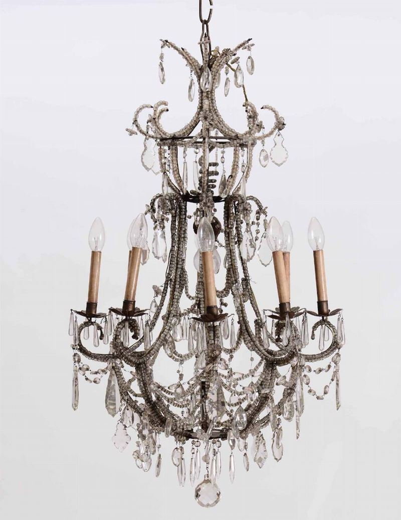 Lampadario a otto luci in metallo e cristalli  - Auction Antiques I - Timed Auction - Cambi Casa d'Aste