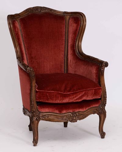 Bergere in Stile Luigi XV in Legno Intagliato, XIX Secolo