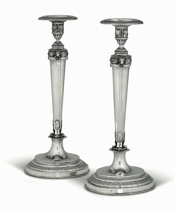 Two silver candlesticks, Rome 1800s