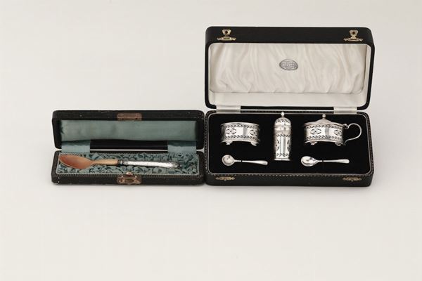A silver set and spoon