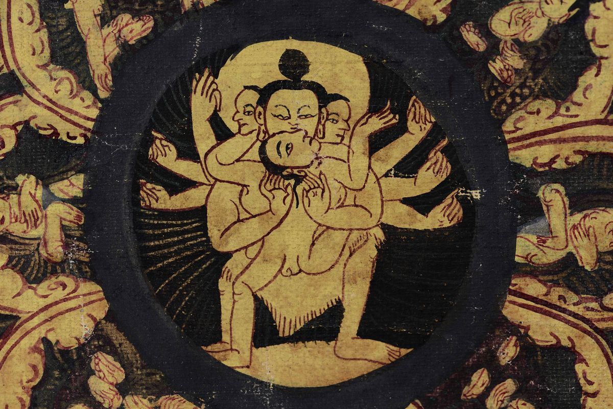 Thangka in Seta Raffigurante Mandala, Tibet, XIX Secolo