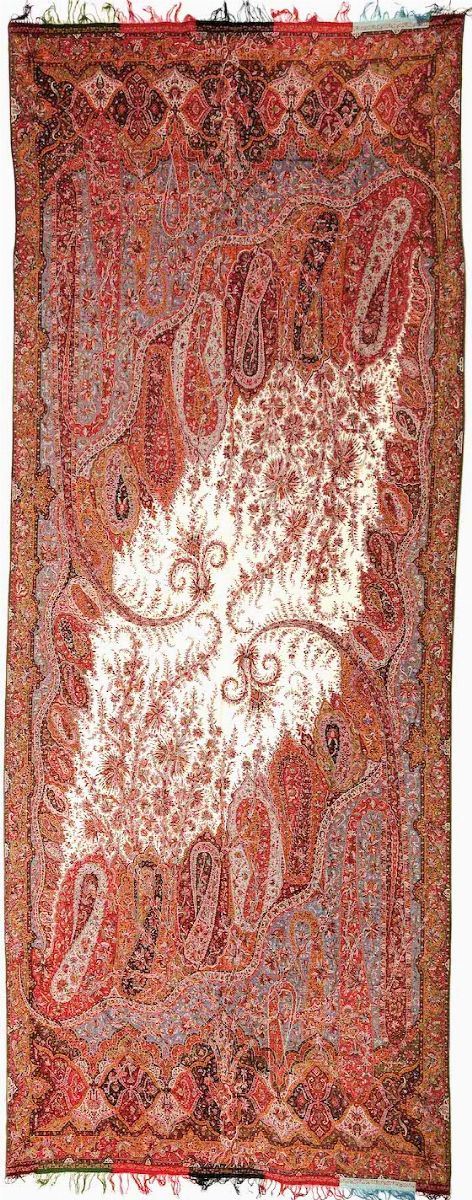 Scialle disegno cachemire, India fine XIX secolo inizio XX secolo  - Asta Tappeti - Asta a Tempo - Cambi Casa d'Aste