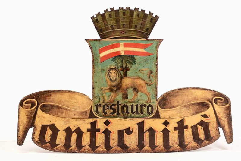 Grande insegna in ferro sagomato e dipinto, Italia Centrale prima metà del XX secolo  - Asta Out of the Ordinary - Cambi Casa d'Aste