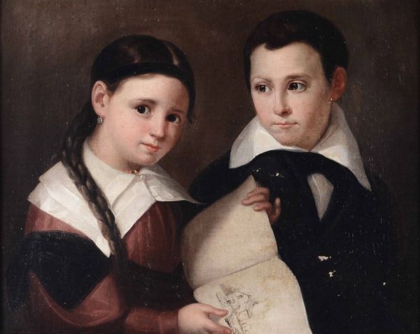 Pittore del XIX secolo Ritratto di due fanciulli