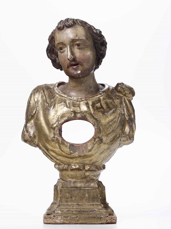 Busto reliquiario in legno dorato, XVII-XVIII secolo