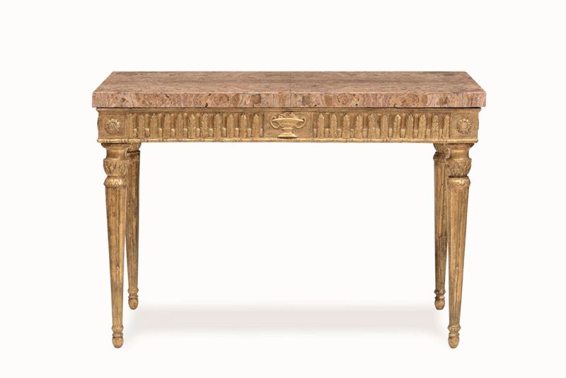 Console Luigi XVI in legno intagliato e dorato, fine XVIII secolo  - Asta Importanti Sculture, Arredi e Oggetti d'Arte - Cambi Casa d'Aste