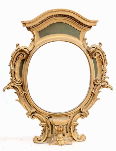 Cornice Ovale in Legno Intagliato, Laccato e Dorato, XVIII Secolo