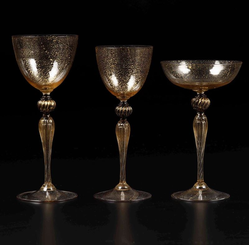 Servizio di bicchieri Venezia, probabilmente Venini, prima metà del XX secolo  - Asta L'Art de la Table - Cambi Casa d'Aste