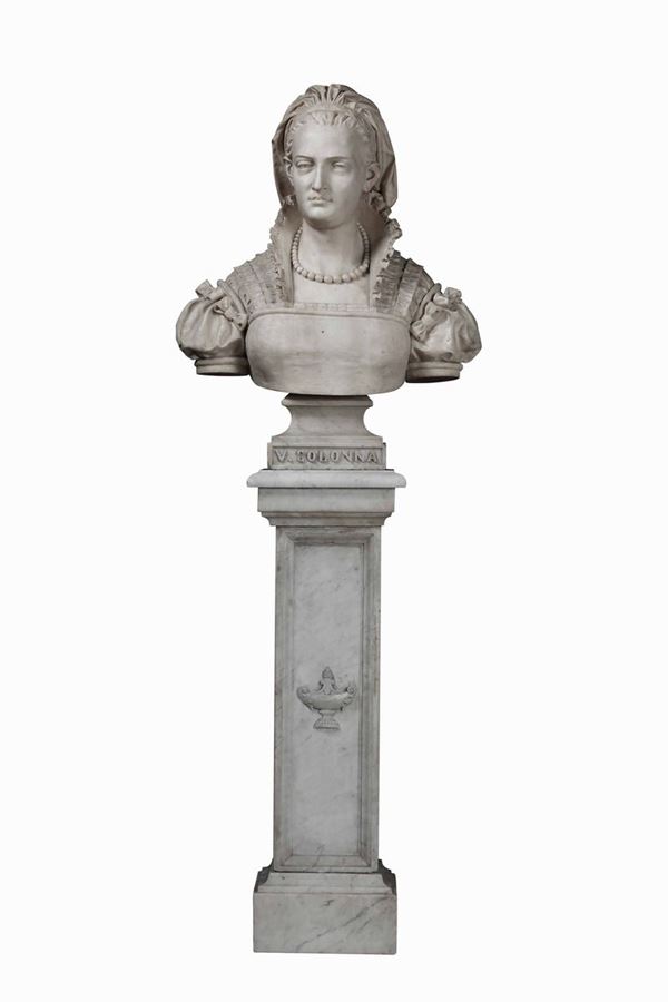 Busto di Vittoria Colonna. Marmo bianco. Pietro Della Vedova (Rima San Giuseppe 1831 - Torino 1899)