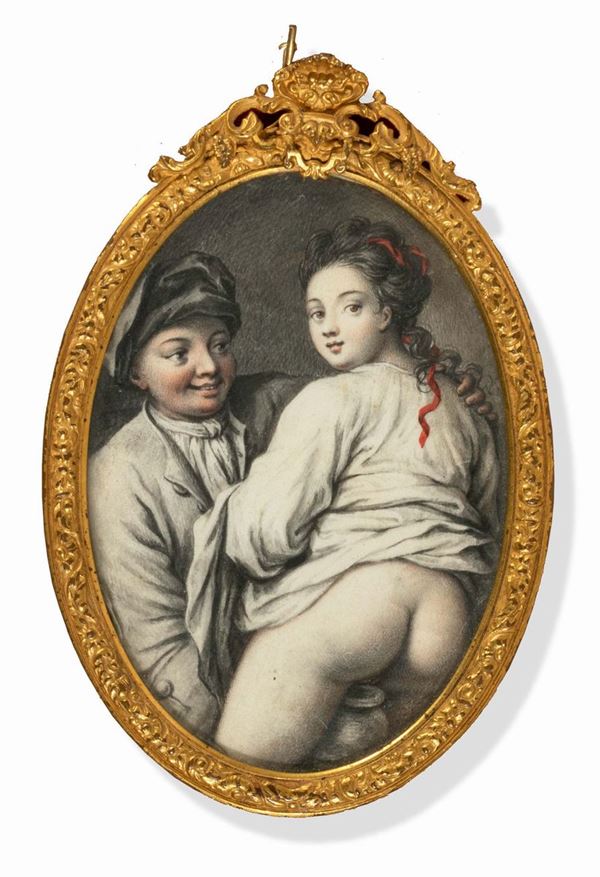 Miniatura ovale a soggetto erotico. Pittore d’oltralpe XVIII-XIX secolo