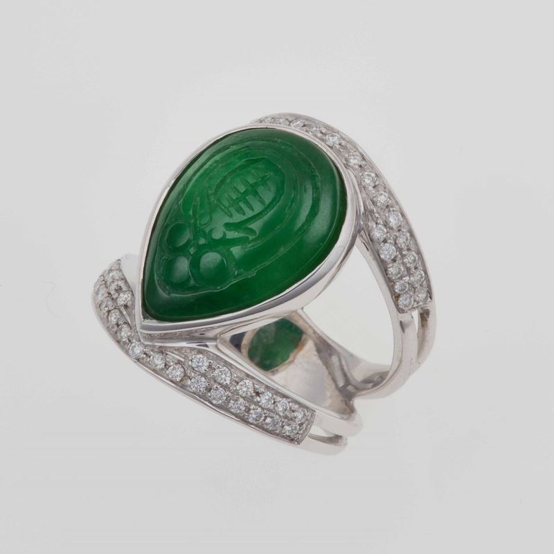 Anello con giadeite incisa e diamanti  - Auction Jewels - Time Auction - Cambi Casa d'Aste