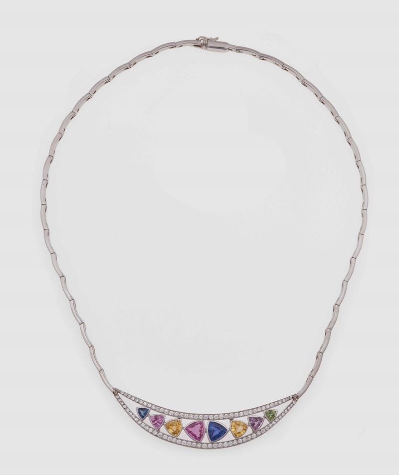 Girocollo con zaffiri multicolor e diamanti  - Auction Jewels - Time Auction - Cambi Casa d'Aste