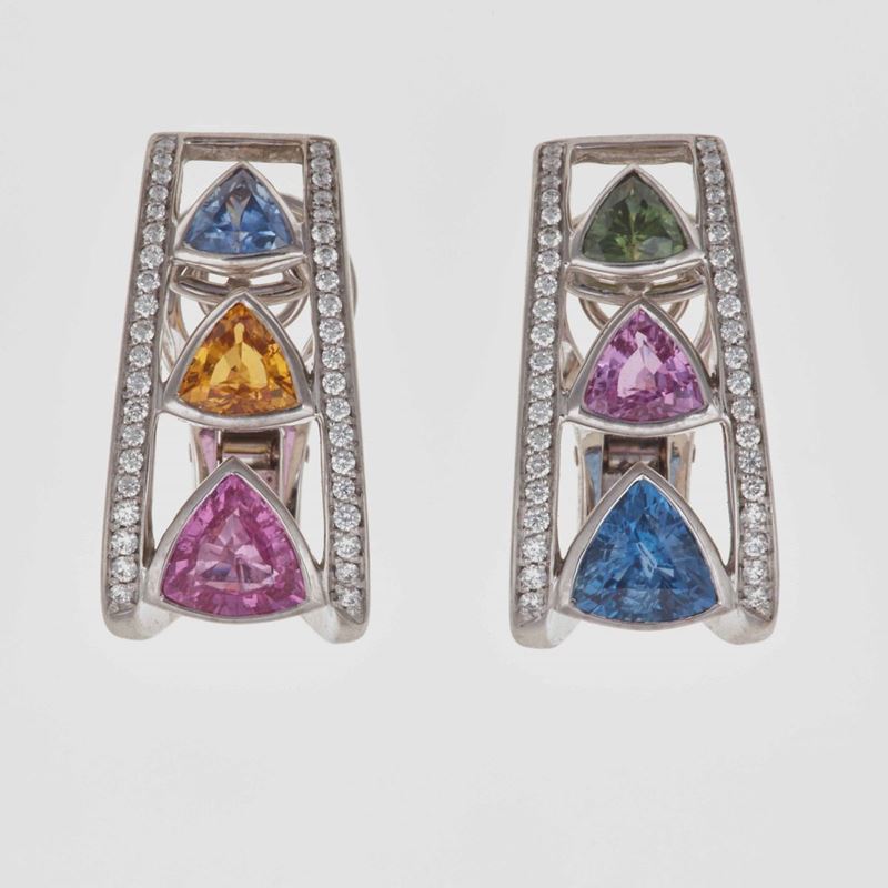 Orecchini con zaffiri multicolor e diamanti  - Auction Jewels - Time Auction - Cambi Casa d'Aste