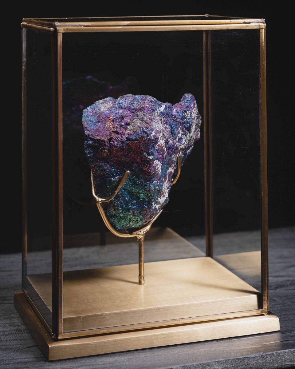 Calcopirite Iridescente su Base in Ottone