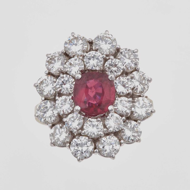 Anello con rubino Thailandia e diamanti taglio brillante per ct 2,80 circa  - Asta Fine Jewels - Cambi Casa d'Aste
