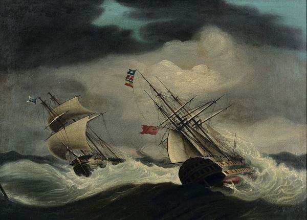 Cornelis Van Der Velden (1806-1828) Velieri in mare in tempesta