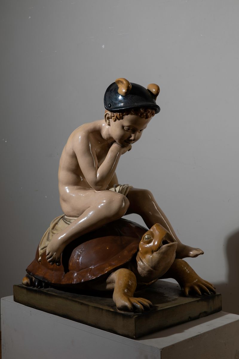 Ludwig Vierthaler (1875-1967)fontana con Dio Mercurio Bambino su Tartaruga