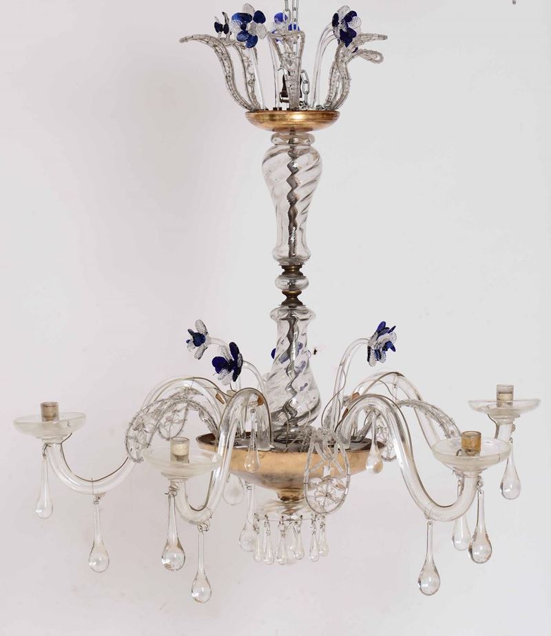 Lampadario in vetro di Murano a sei bracci, XX secolo  cm 98x100  - Auction Antiques - Time Auction - Cambi Casa d'Aste
