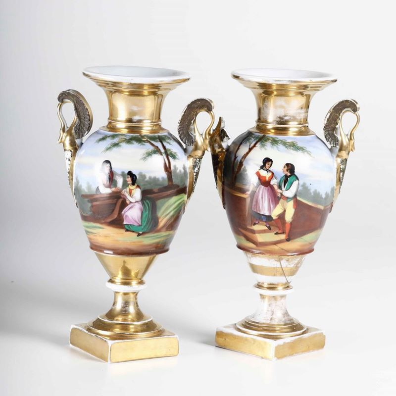 Coppia di vasi. Parigi (?), secondo quarto del XIX secolo  - Auction Ceramics | Cambi Time - I - Cambi Casa d'Aste