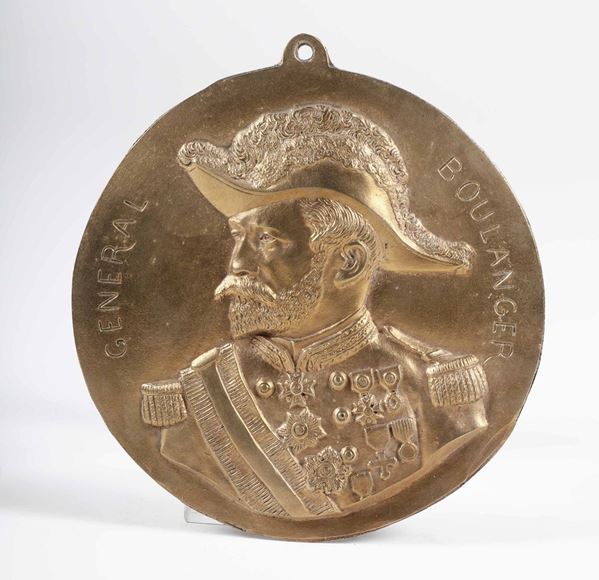 Medaglione in bronzo dorato raffigurante il Generale Boulanger, Fonditore del XIX-XX secolo