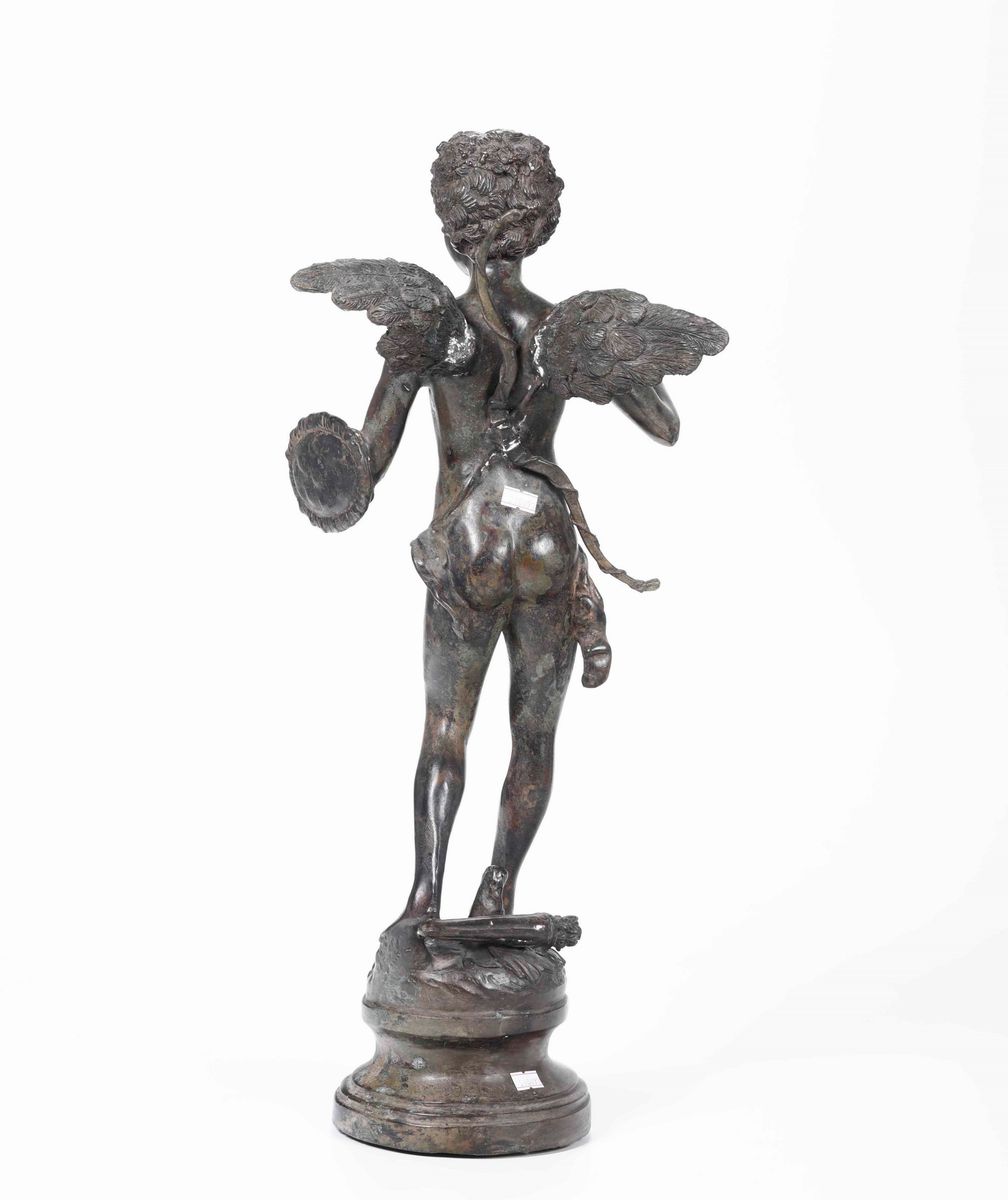 Cupido (alerte). Bronzo Patinato, Fonditore del XIX-XX Secolo, da un Modello di Augsute Moreau (1...
