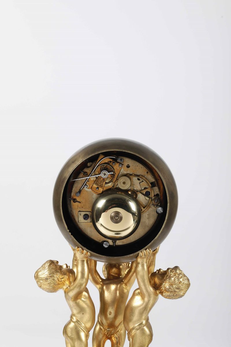 Orologio in Bronzo e Marmi con Putti che Reggono il Mondo, XIX Secolo