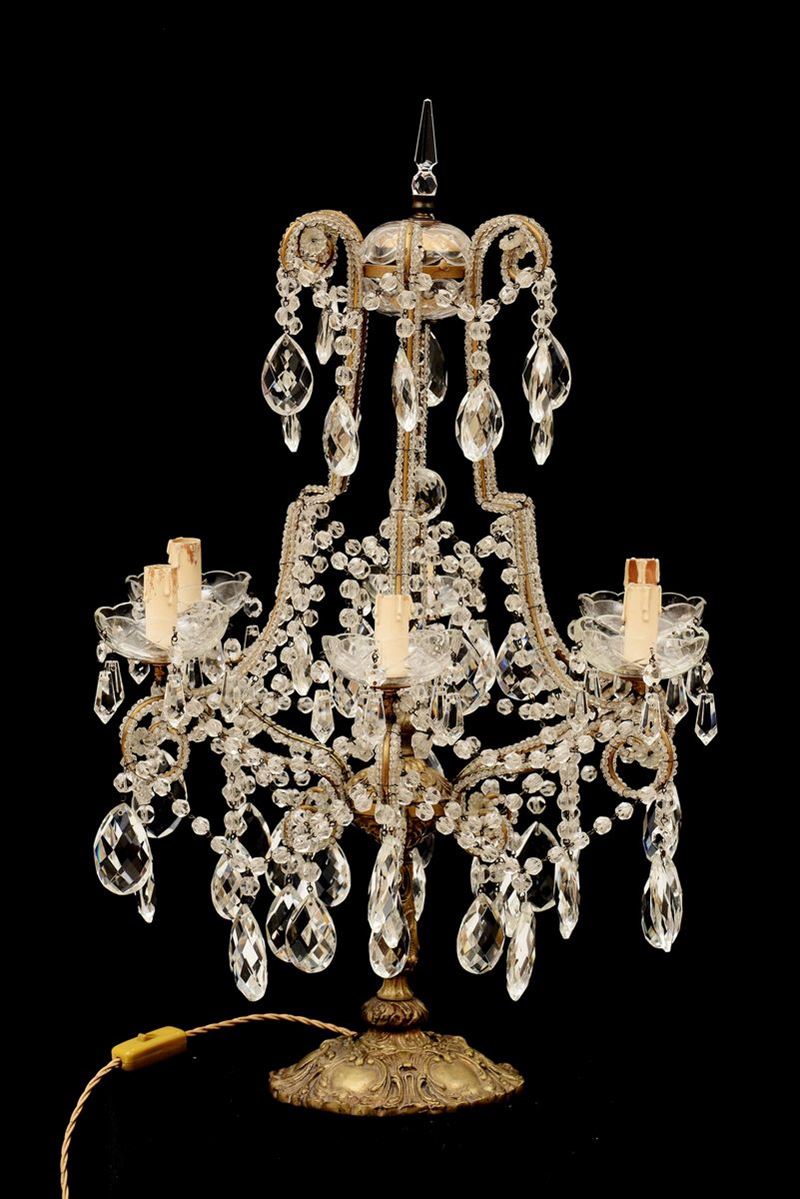 Girandole in bronzo dorato e cristalli a dei fiamme, XIX-XX secolo  - Auction Antiques - Time Auction - Cambi Casa d'Aste