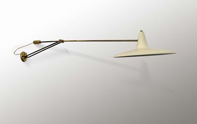 Lampada da Parete a Bilanciere, Orientabile con Struttura in Ottone e Diffusore in Metallo Laccat...