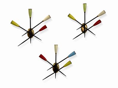 Tre Appliques con Struttura in Metallo Laccato, Diffusori in Alluminio Laccato e Particolari in O...
