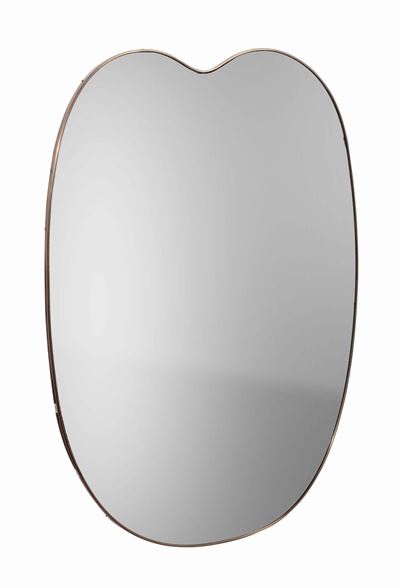 Specchiera da Parete con Struttura in Legno, Cornice in Ottone e Vetro Specchiato.