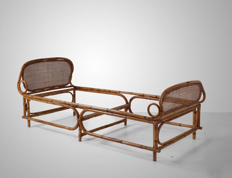 Daybed con struttura in bamboo e rattan.  - Auction Design Lab - Cambi Casa d'Aste