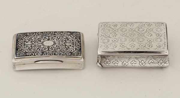Due tabacchiere in argento sbalzato, cesellato e dorato, impero Austro-Ungarico, prima metÃ  del XIX secolo