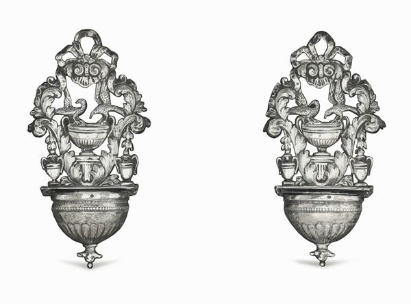 Two silver holy water founts, Italy 1800s