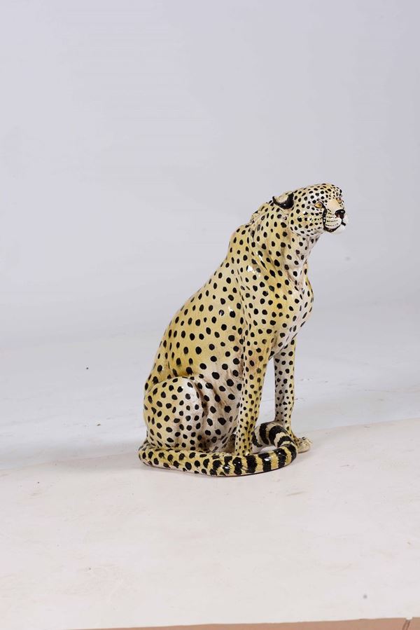 Grande leopardo in ceramica, XX secolo